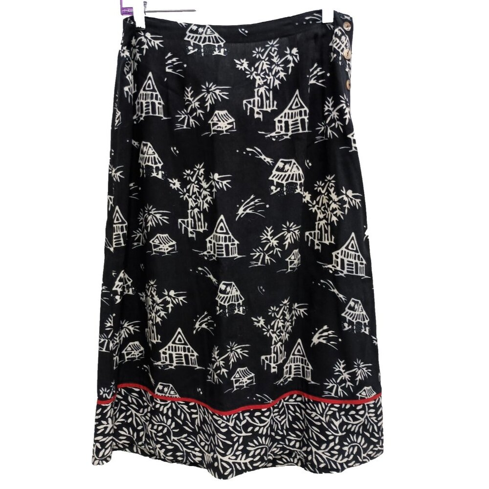 Vintage Nomadic Traders Womens Artsy Maxi Skirt Small Black Asian Novelty‎ BOHO